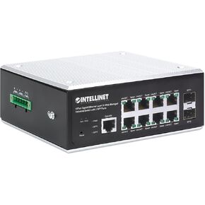 Intellinet 8-Port Industrial Gigabit Ethernet Layer 2+ Web-Managed Switch with 2 SFP Ports – IP40 Rated Metal Housing, Desktop DIN-Rail Mount in Harsh Places - 3 Yr Mfg Warranty-508834