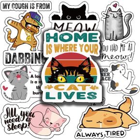 Motivational Cat Sayings Decals Set | Cute Cat Stickers Pack for Water Bottles | Funny Cat Memes Collection
