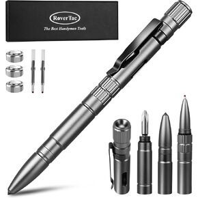 RoverTac 5-in-1 Multitool Pen with LED Light, Glass Breaker, Whistle & Screwdriver, Extra Batteries & Ink Refills, Premium Gift Box – Best EDC Tool Gift for Men, Dads, Husbands & Handymen