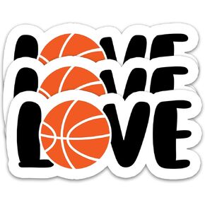 (3Pcs) Love Basketball Sticker Basketball Heart Sticker Basketball Accessories Basketball Lover Basketball Decals, Waterproof Vinyl Decal for Book Laptop Phone Tumbler Water Bottle, 3" x 1.4"