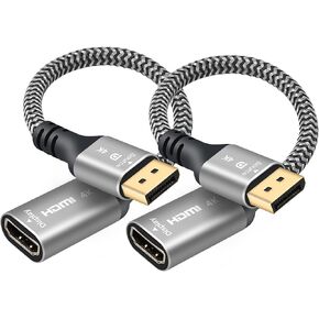 2-Pack DisplayPort to HDMI 4K Adapter, Uni-Directional DP DisplayPort Male (Source) to HDMI Female (Screen) Braided Cord Converter Connector for PC, Dell, HP, AMD, NVIDIA Laptop HDTV Monitor