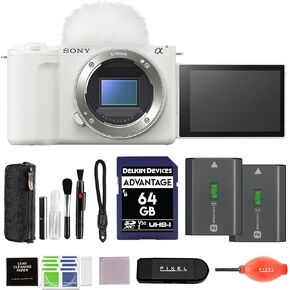 Sony ZV-E10 II Mirrorless Camera White Bundle with Extra FZ-100 Battery, 64GB SDXC Memory Card & Additional Accessories | zve10 ii