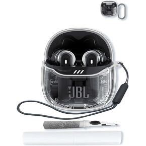Case for JBL Tune Flex 2 True Wireless Noise Cancelling Earbuds,Soft Protective,Shockproof, BOVUGAC High Transparency TPU Case Cover for JBL Tune Flex 2 with Keychain & Cleaning Kit & Lanyard-Clear