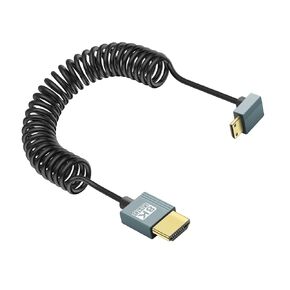 90 Degree Mini HDMI to HDMI Coiled Cable 8K Ultra Thin HDMI Male to Mini HDMI Male 2.1 Cord Up Angle Mini HDMI to HDMI Spiral Cable Compatible with Camera,DSLR,HDTV,Laptop,Monitor 3ft