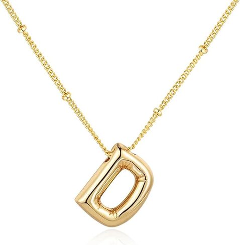 قلادة ذهبية على شكل حرف فقاعي للنساء، سلسلة مطلية بالذهب عيار 18 قيراط وقلادة ساحرة وقلادة بالون الاسم الأولي مجوهرات للبنات والرجال هدايا in Kuwait