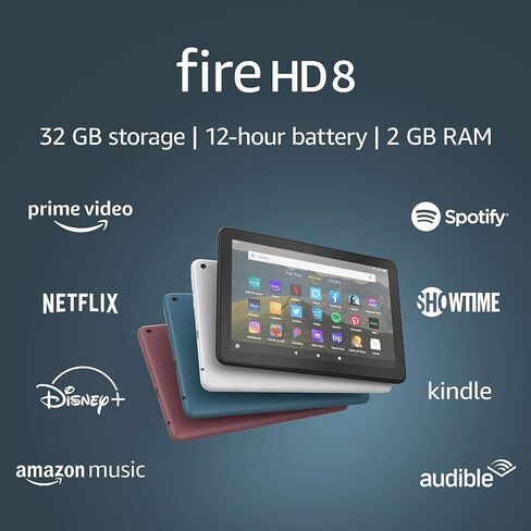 جهاز لوحي معتمد من Fire HD 8 ، شاشة عالية الدقة ، 64 جيجابايت ، (إصدار 2020) ، مصمم للترفيه المحمول ، الأسود in Kuwait
