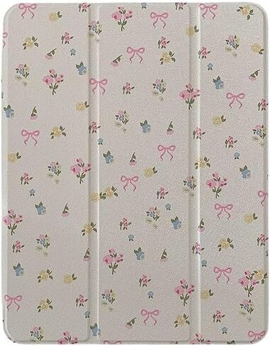Triple Adjustable Kickstand Hard Folio Case for Apple iPad 10 10th Gen 10.9 inch 2022 Model Tablet Cream White Pink Bow Flowers Floral Refreshing Chic Delicate Cute Lovely Cartoon Girls Kids in Saudi Arabia