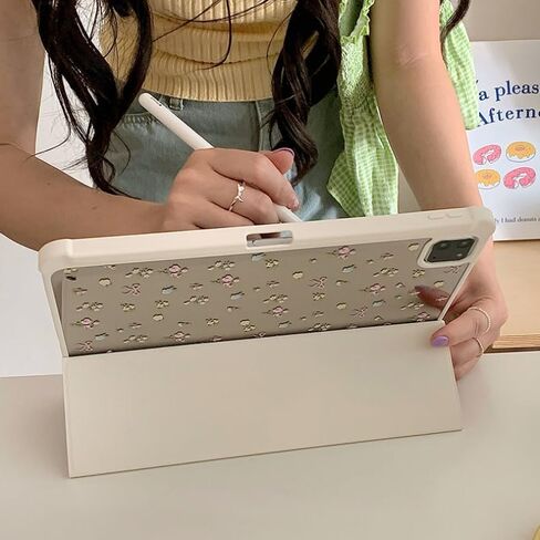 Triple Adjustable Kickstand Hard Folio Case for Apple iPad 10 10th Gen 10.9 inch 2022 Model Tablet Cream White Pink Bow Flowers Floral Refreshing Chic Delicate Cute Lovely Cartoon Girls Kids in Saudi Arabia