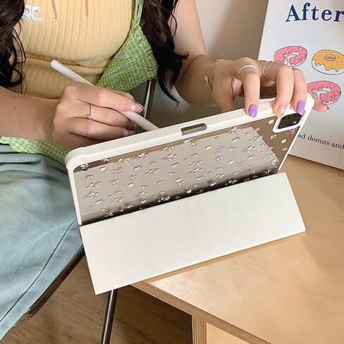 Triple Adjustable Kickstand Hard Folio Case for Apple iPad 10 10th Gen 10.9 inch 2022 Model Tablet Cream White Pink Bow Flowers Floral Refreshing Chic Delicate Cute Lovely Cartoon Girls Kids in Saudi Arabia