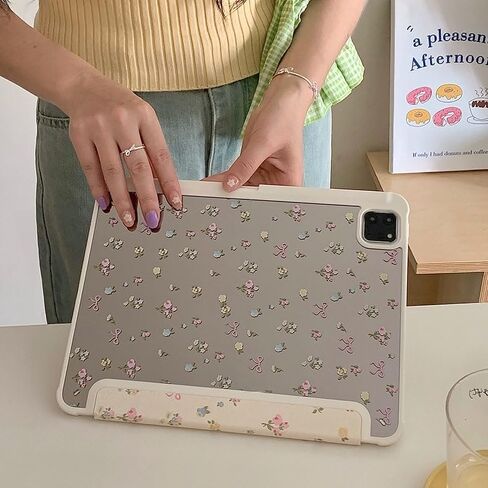Triple Adjustable Kickstand Hard Folio Case for Apple iPad 10 10th Gen 10.9 inch 2022 Model Tablet Cream White Pink Bow Flowers Floral Refreshing Chic Delicate Cute Lovely Cartoon Girls Kids in Saudi Arabia