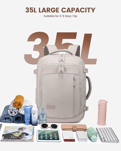 LOVEVOOK Travel Backpack for Men Women, 35L Large Carry On Bag Fits 15.6" Laptop, Flight Approved Personal Item, Waterproof Luggage for Daily Use Weekender Trip Work Business Uni, Black in Saudi Arabia
