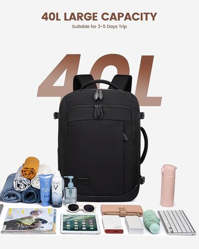 حقيبة تحمل سفر Lovevook للرجال ، 35L CARRE CARRAL BAG تناسب 15.6 "كمبيوتر محمول ، عنصر شخصي معتمد من الرحلة ، أمتعة مقاومة للماء للاستخدام اليومي في رحلة العمل في رحلة العمل UNI ، Black in Kuwait