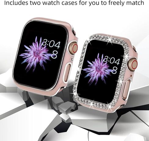 Compatible For Apple Watch Band With Case 38mm 40mm 41mm 42mm 44mm 45mm 46mm, Soft Silicone Waterproof Bands + Diamond and Screen Protector Case For iWatch Series 10 9 SE 8 7 6 5 4 3 2 1 in Saudi Arabia
