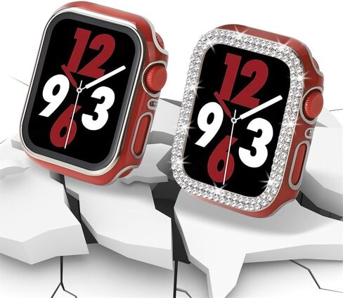 Compatible For Apple Watch Band With Case 38mm 40mm 41mm 42mm 44mm 45mm 46mm, Soft Silicone Waterproof Bands + Diamond and Screen Protector Case For iWatch Series 10 9 SE 8 7 6 5 4 3 2 1 in Saudi Arabia