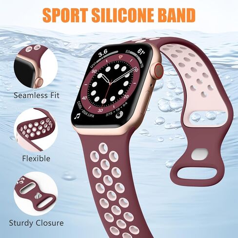 DaQin Compatible with Apple Watch Band 49mm 46mm 45mm 44mm 42mm 41mm 40mm 38mm for Women Men, Soft Silicone Sport Breathable Wristbands Strap for iWatch Bands Series 10 9 8 7 6 5 4 3 2 1 SE Ultra 2 in Kuwait