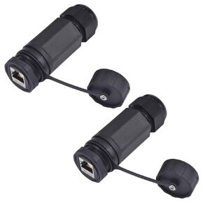 2PCS Panel Mounting Shielded RJ45 CAT6A Waterproof Connector M25 IP68 Cat5/5e/6 8P8C Ethernet LAN Cable Coupler Double Head Adapter with Waterproof/Dust Cap