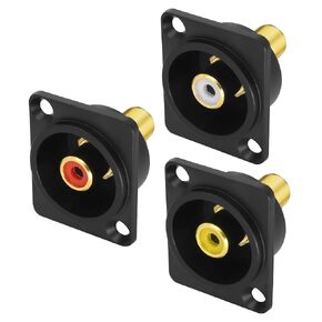 MEIRIYFA D-Type RCA Panel Mount Adapter Terminal 3 Color RCA Female to Solder Terminal AV Chassis Socket Connector for TV Audio Video Speaker Amplifier (3PCS)