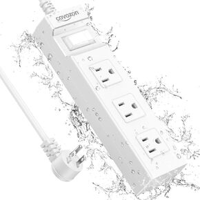 Outdoor Extension Cord Waterproof, 3 Outlets 6ft IPX6 Outdoor Power Strip Weatherproof Surge Protector for Dorm Room Home Office.