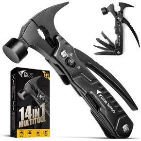 Zune Lotoo Pocket Hammer Multitool 14 in 1, Small Multifunctional Hammer Utility Tool Stainless Steel Alloy, Portable Compact Survival Hammer, Christmas Gifts for Father Dad Men Handyman Engineer