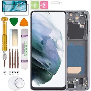 (Without Fingerprint) LCD Display Assembly for Samsung Galaxy S21 5G SM-G991U, SM-G991U1, SM-G991B, SM-G991B/DS, SM-G991W, SM-G991N, SM-G9910, SM-G991Q, SCG09 Screen Replacement kit (Gray)
