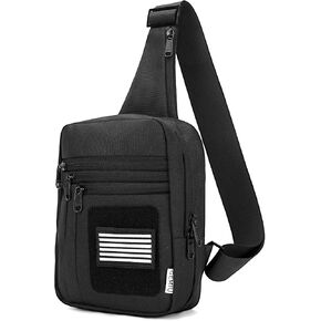 Tactical Sling Bag For Men Military Concealed Carry Fanny Pack With Secure Chest Holster Crossbody Bag Shoulder Bag For Range, Travel, Hiking, Outdoor Sports Deep Black