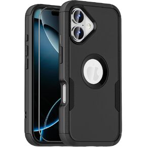 for iPhone 16 Case, Heavy Duty Protection 3-Layers Anti-Slip Full Body Protective Drop Proof Protection Shockproof Wireless Charging with 1 Screen Protector for Apple iPhone 16，6.1'' Black
