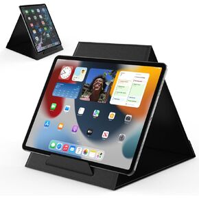 Leather Tablet Stand, Tablet Stand for Desk, Portable Tablet Holder Compatible with iPad Kindle iPhone 4"-15.9" Stand, Tablet Stand Holder for Lap Bed Travel Car, Black