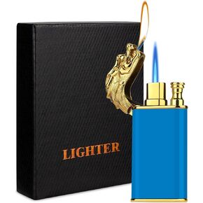 Cool Dual Flame Dragon Lighter,Outdoor Windproof Dragon Torch Lighter,Switchable Soft/Jet Flame Lighter,Double Flame Refillable Butane Lighter,Cool Lighter Creative Gift for Men Blue Without Butane