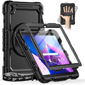 Timecity Case for Lenovo Tab M10 Plus 3rd Gen Case 10.6 inch 2022, for Lenovo TB125FU/ TB128FU/ TB128XU Case, for M10 FHD Plus 3rd Gen 10.6 inch 2022, Heavy Duty Protection Screen Protector - Black