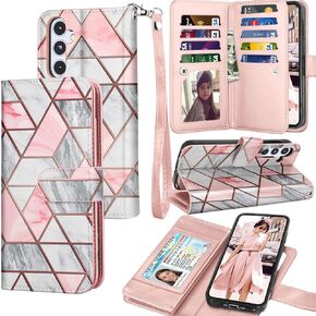 Tekcoo Wallet Case for Samsung Galaxy A35 5G / A55 5G / SM-A356 A556, PU Leather ID Cash Credit Card Slots Holder Carrying Pouch Folio Flip Cover [Detachable Magnetic Hard Cases] Lanyard - Marble