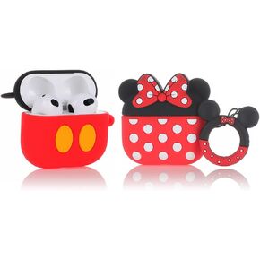 (2 Pack) BGAANM Cute Airpods 3 Cases Silicone Cover with Keychain, Cartoon Skin Design Headphones Charging Case Protective Cover Compatible for Airpods 3rd Generation (Minnie+Mickey)