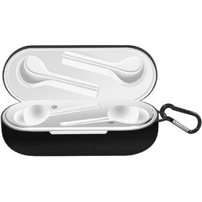 Geekria Silicone Case Cover Compatible with Huawei FreeBuds 3i True Wireless Earbuds, Earphones Skin Cover, Protective Carrying Case with Keychain Hook, Charging Port Accessible (Black)