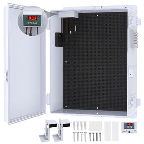 Outdoor Electrical Box, Waterproof Electrical Junction Box IP65 ABS Plastic Enclosure with Fan & Thermostat, Mounting Plate and Hinged Lid (15.7" H x 11" L x 5.9" W)