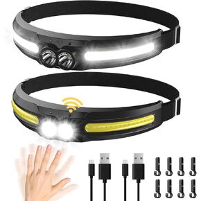 Moko قابلة لإعادة الشحن مصابيح الأمامية 2pcs - مصباح رأس حزمة عريض 300 درجة ، 750 لومين 14 مصابيح رأس ، 84H طاقة الاحتياطية - التخييم معدات التخييم ، مصباح مستشعر للماء لتشغيل التخييم صيد الأسماك in Kuwait