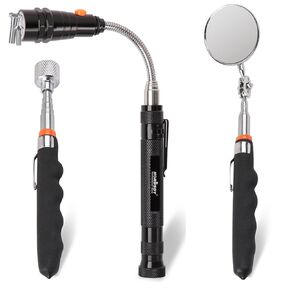 HORUSDY Magnetic Pickup Tool, 3-Piece 16LB Telescopic Magnet Stick, LED elescoping Magnet Flashlight, 360 Swivel Adjustable Inspection Mirror, Birthday Gifts for Dad, Men, Husband