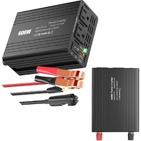 600W Inverter 12V to 110V, DC to AC Car Power Inverter for Vehicles with 65W USB-C Fast Charging 24W USB-A Dual AC Socket Adapter for Phone,Laptop,Road Trip,Long Drive,Camping