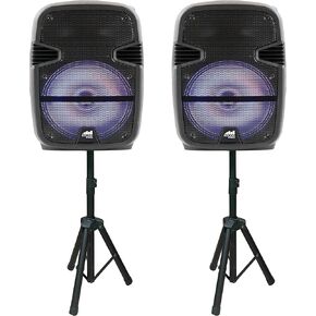 Naxa Electronics NDS-1218D Dual Bluetooth True Wireless Sync Party Speakers with Disco Light Combo, 12-inch, Black
