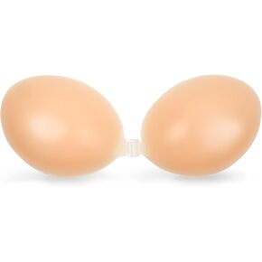 AURUZA Adhesive Strapless Bra, Sticky Invisible Push up Bra, Reusable Silicone Bra, Strapless Backless Bra for Women(A Cup) Nude