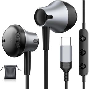 USB C Headphones Wired for Samsung Galaxy S25/S24 Ultra/S23/S22 FE/A55 with Mic Earphones for iPhone 16 15 Pro Max, Volume Control Stereo Noise Cancelling Wired Earbuds for Google Pixel 9 Pro