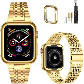MioHHR Compatible with Apple Watch Band 38mm 40mm 41mm, Solid Stainless Steel Metal Strap Band for iWatch Series 9 8 7 6 5 4 3 2 1 SE, Gold