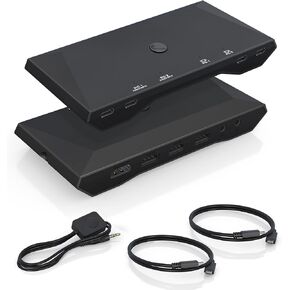 USB C KVM Switch, 4K@60Hz Dual Ports USB Type-C KVM Switches for 2 Computers Share One HDMI HD Monitor, Audio Microphone Output, USB C Switch Selector with 3 USB Supported USB Devices Keyboard Mouse