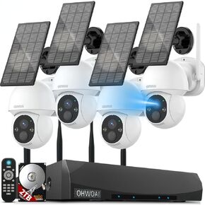 OHWOAI 《100% Solar Powered & Full 360° View》Outdoor Wireless PTZ Camera System, 4MP Solar Powered Battery Cameras,Home Video Surveillance