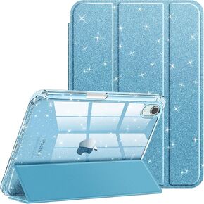 Fintie Slim Case for iPad Mini 7 (A17 Pro, 7th Generation) 2024 / iPad Mini 6 (6th Gen) 8.3 Inch - [Built-in Pencil Holder] Glittering Sparkly Shockproof Cover w/Shiny Clear Back Shell, Purple