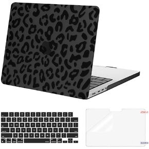 MOSISO Compatible with MacBook Pro 14 inch Case 2025-2021 M4 M3 M2 M1 A3112 A3185 A3401 A2918 A2992 A2779 A2442 Pro Max Chip, Plastic Leopard Grain Hard Shell&Keyboard Cover&Screen Protector, Black