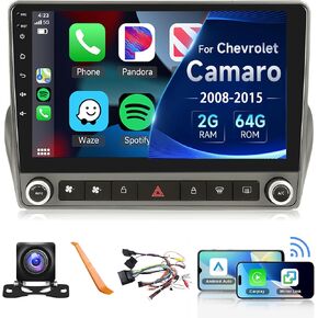 𝟐+𝟔𝟒𝐆 Car Stereo for Chevy Chevrolet Camaro 2008-2015 Car Radio Wireless Carplay/Android Auto,Android Car Stereo 9 Inch Touch Screen GPS WiFi Bluetooth FM/RDS Mirror Link SWC Backup Camera &Mic