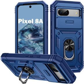 PASNEW for Google 8A Phone Case,360° Kickstand & Slide Camera Cover,Military Heavy Duty Full Body Hard Shell Phone Case for Google Pixel 8A Shockproof,6.1 inch,Blue