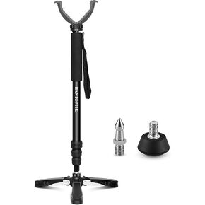 Hantoptik Shooting Stick Monopod with Tripods Base, Rotating and Removeable V Shaped Yoke, Adjustable Height Gun Pod Rifle Rest for Outdoors