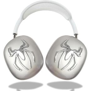 Case Cover for AirPods Max Headphones Clear Soft Anti-Scratch Protection Antislip Protective Cover with Silver 3D Spiders Decorations for Apple AirPods Max (Silver)