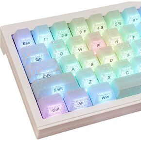Tsungup Custom Keycaps, 123 Keys Ice Cracks Shine Through Keycaps Set PBT Side Printed Keycaps 75 Percent,Cool White Keycaps Cherry Profile Keyboard Key Caps for Cherry MX Mechanical Keyboards