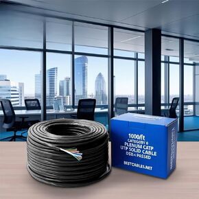 Cat 6 Ethernet Cable 1000ft (CMP), Indoor LAN Network 550Mhz 23 AWG, Bulk UTP 10GB Internet Plenum Cable, 4 Pair Pull Box (Black)